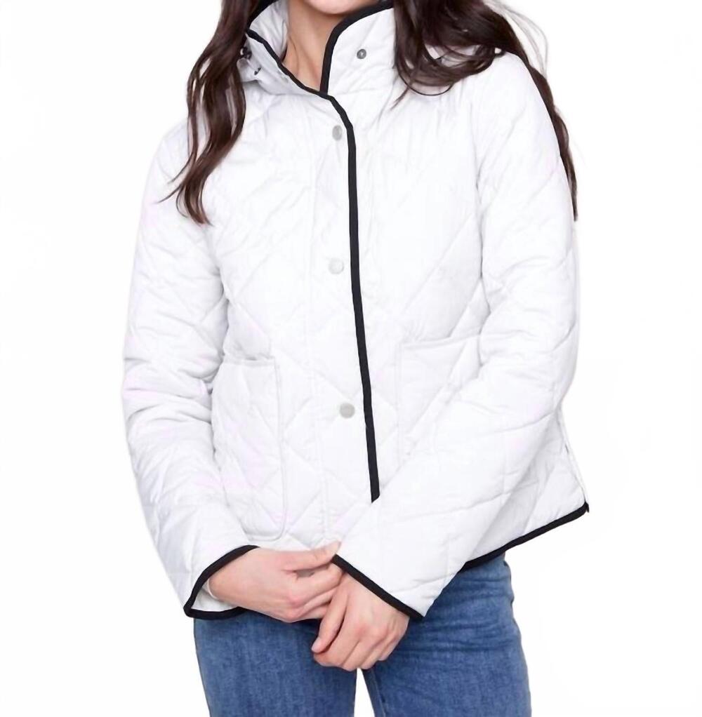 NEW CHARLIE B quilted puffer jacket with removable hood in white